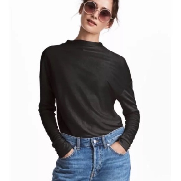 [H&M] Black Crepe Mock Neck Blouse - Picture 4 of 4